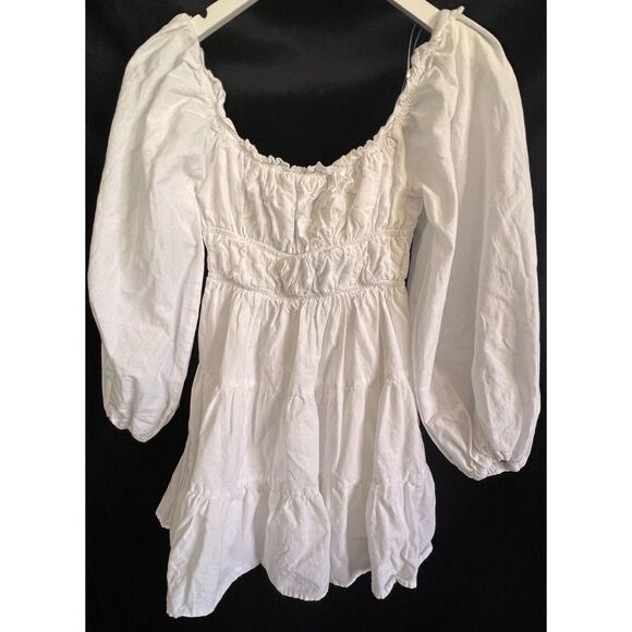 Princess Polly Dresses & Skirts - Princess Polly White Tiered Mini Dress Balloon Sleeve Size 2